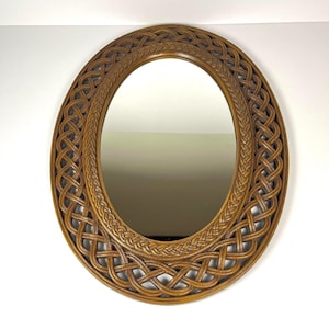 Homco Faux Rattan Oval Wall Mirror, 1970s Molded Resin Woven Frame Mirror, Vintage Mirror with Wicker-Like Frame
