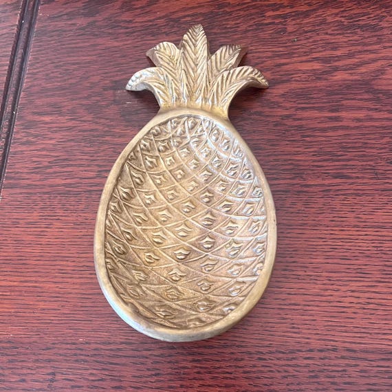 Vintage Brass Pineapple Trinket Tray, Midcentury Tropical Fruit Ring Dish, Small Solid Brass Ash Tray