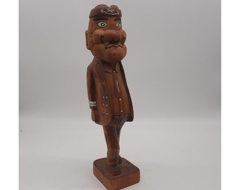 Vintage hand carved caricature wooden seaman figurine large cartoon