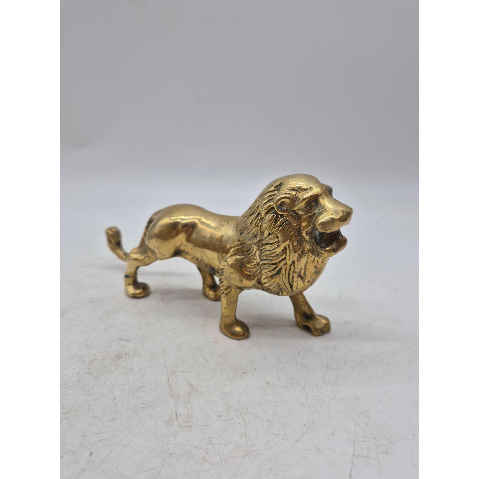 Vintage Solid Brass Lion King of the Jungle Roaring Statue Made in ...