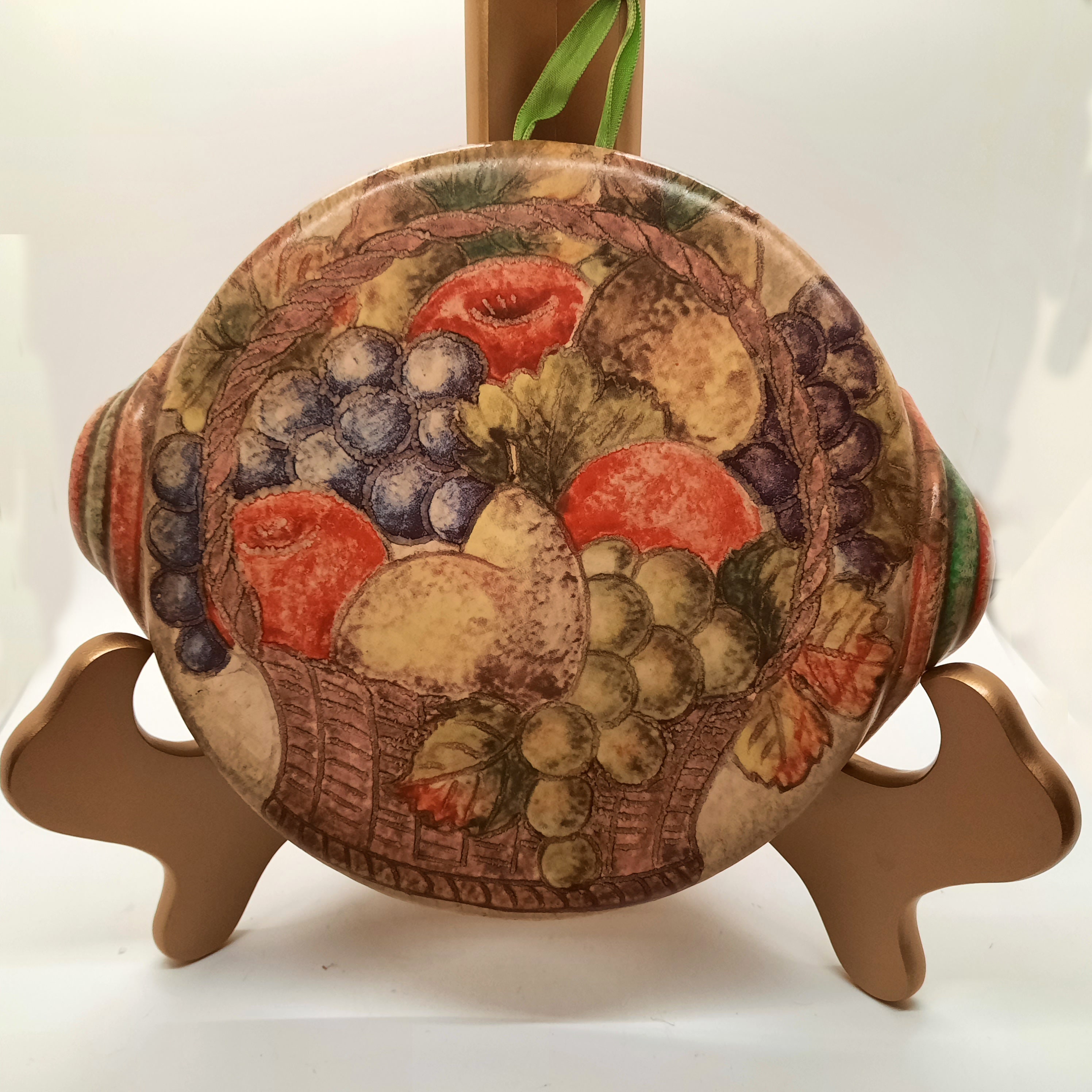 poterie décorative murale sous-plats de corbeille fruits vintage italienne peinte à la main