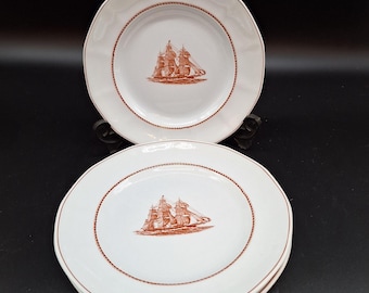 Wedgewood Flying Cloud Rust 8&quot; salad plates set of 4 nautical ship china