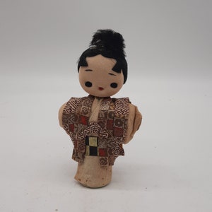 Vintage Japanese cloth doll cream and gold silk kimono male