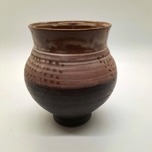 Vintage handmade thrown pottery vase with brown glaze