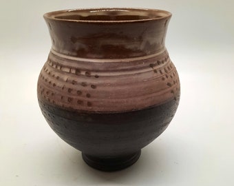 Vintage handmade thrown pottery vase with brown glaze