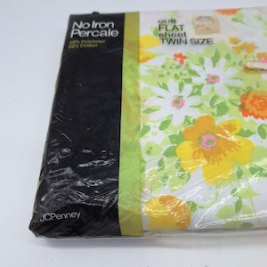 Vintage floral flat percale sheet twin new old stock country cottage bedroom