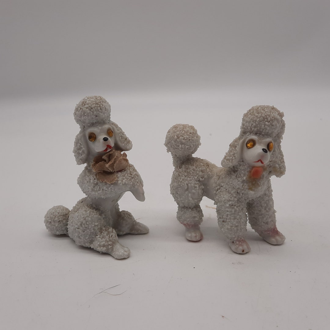 Vintage Confetti Porcelain Poodle Dogs Rhinestone Eyes Mid Etsy
