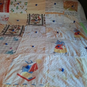 Vintage patchwork quilt repurposed tablecloths tea towels country cottage core
