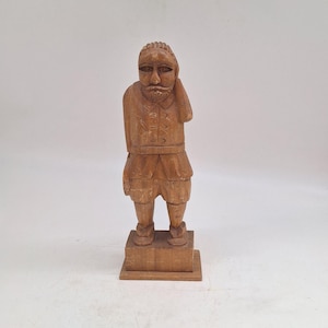 Folk art wood carving man with hat primitive rustic decor 11&quot;