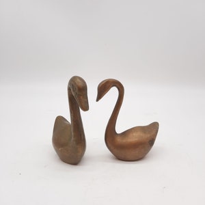 Vintage pair mid century modern solid brass swan birds figurines boho decor