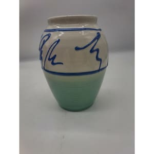 Vintage Art Pottery Vase Ceramic Blue Green artist Signed