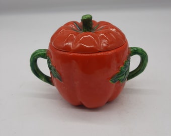 Vintage Occupied Japan ceramic tomato sugar bowl with lid hand painted