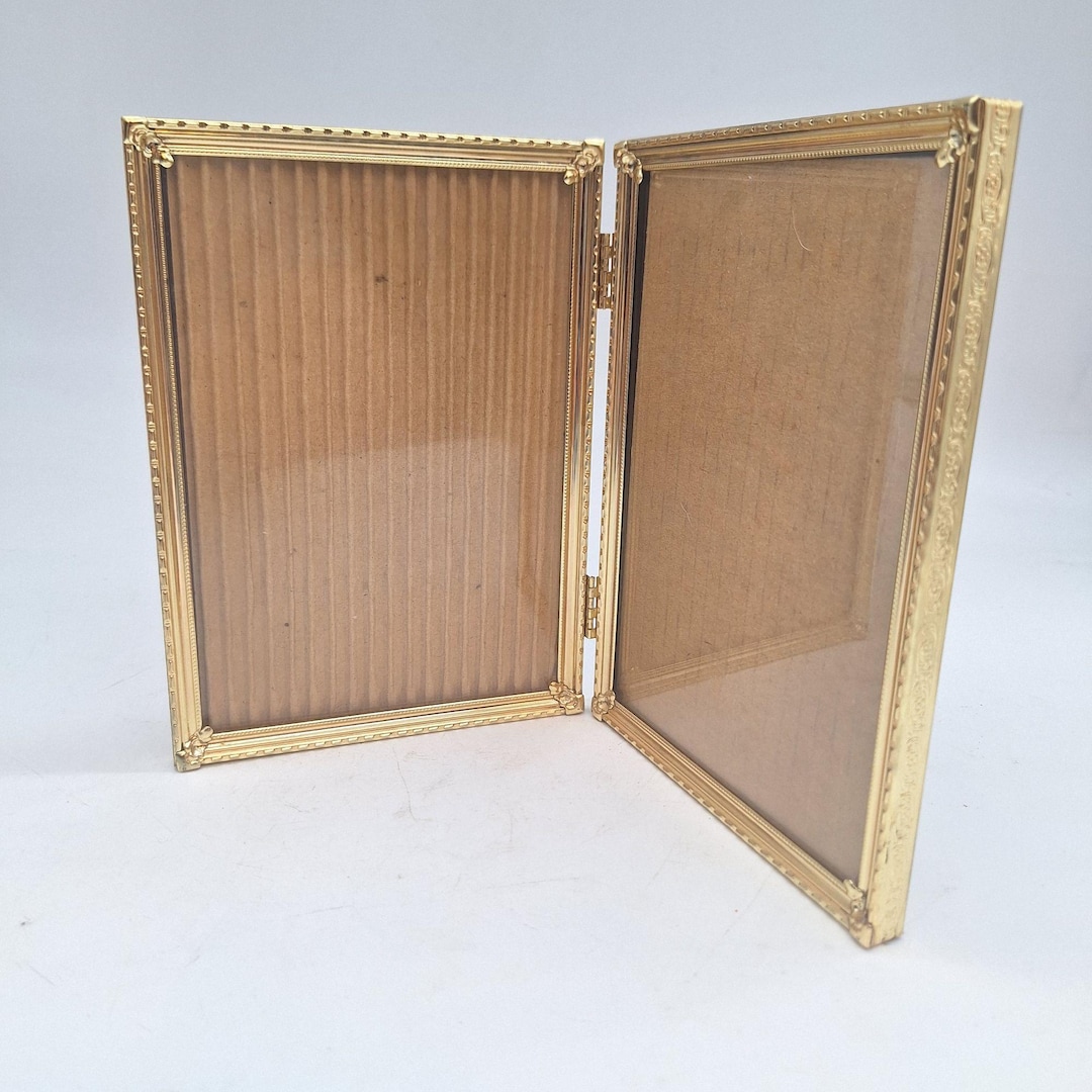 Vintage Folding Double Picture Frame Etched Gold Tone 5x7 - Etsy