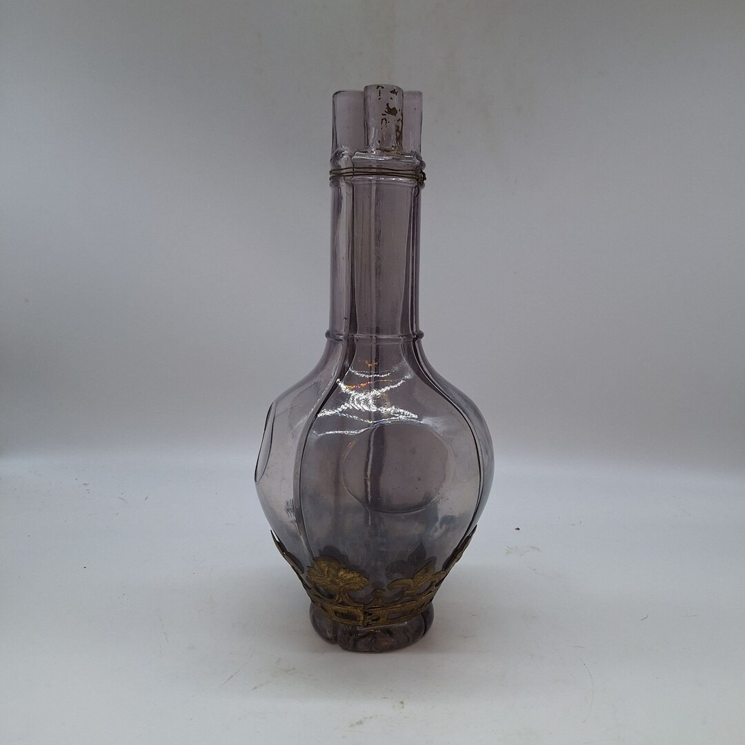 Antique Solarized Purple Glass 4 Chamber Decanter Liqueur Bottle Brass ...