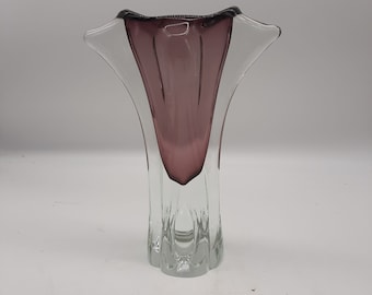 Mid Century modern glass sommerso purple amethyst clear blown glass