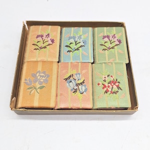 Vintage Embroidered Silk Matchbook Covers: Mid-Century Floral Set