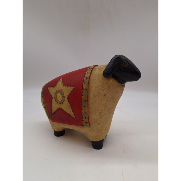 Country decor sheep with quilt figurine rustic primitive resin cottage design