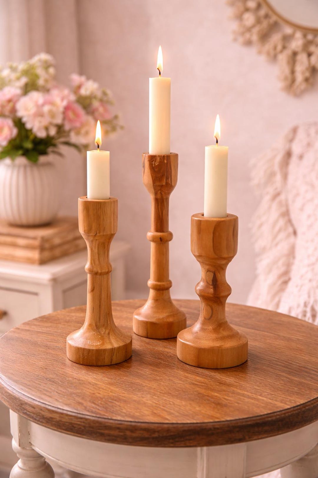 Vintage Turned Wood Taper Candle Holders Set of 3 Graduated Sizes - Etsy