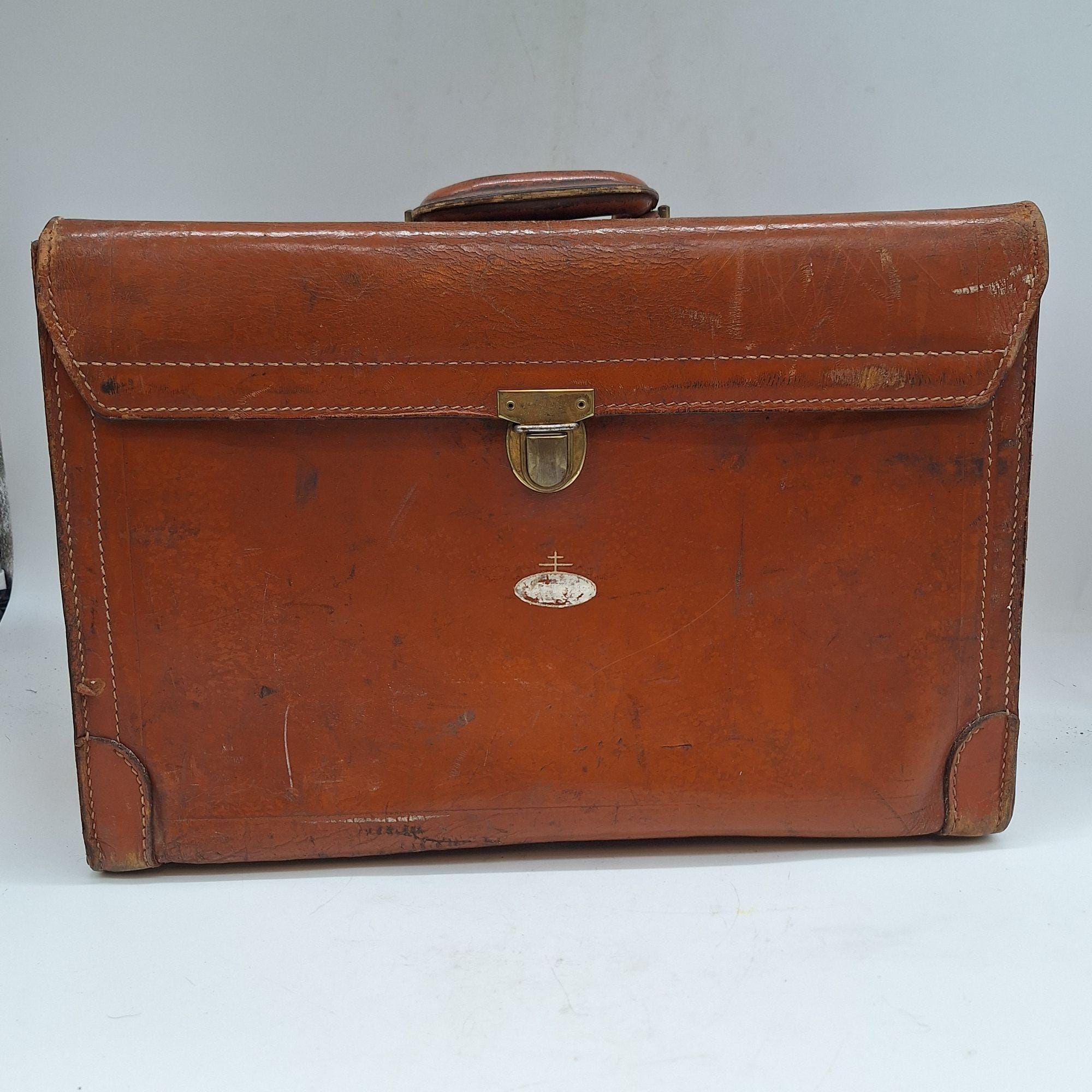 Vintage Nabisco Cowhide Leather Briefcase: Mid-century Brown