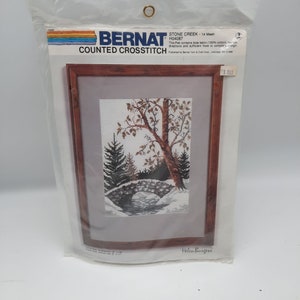 Vintage Bernat counted cross stitch kit Stone Creek original packaging