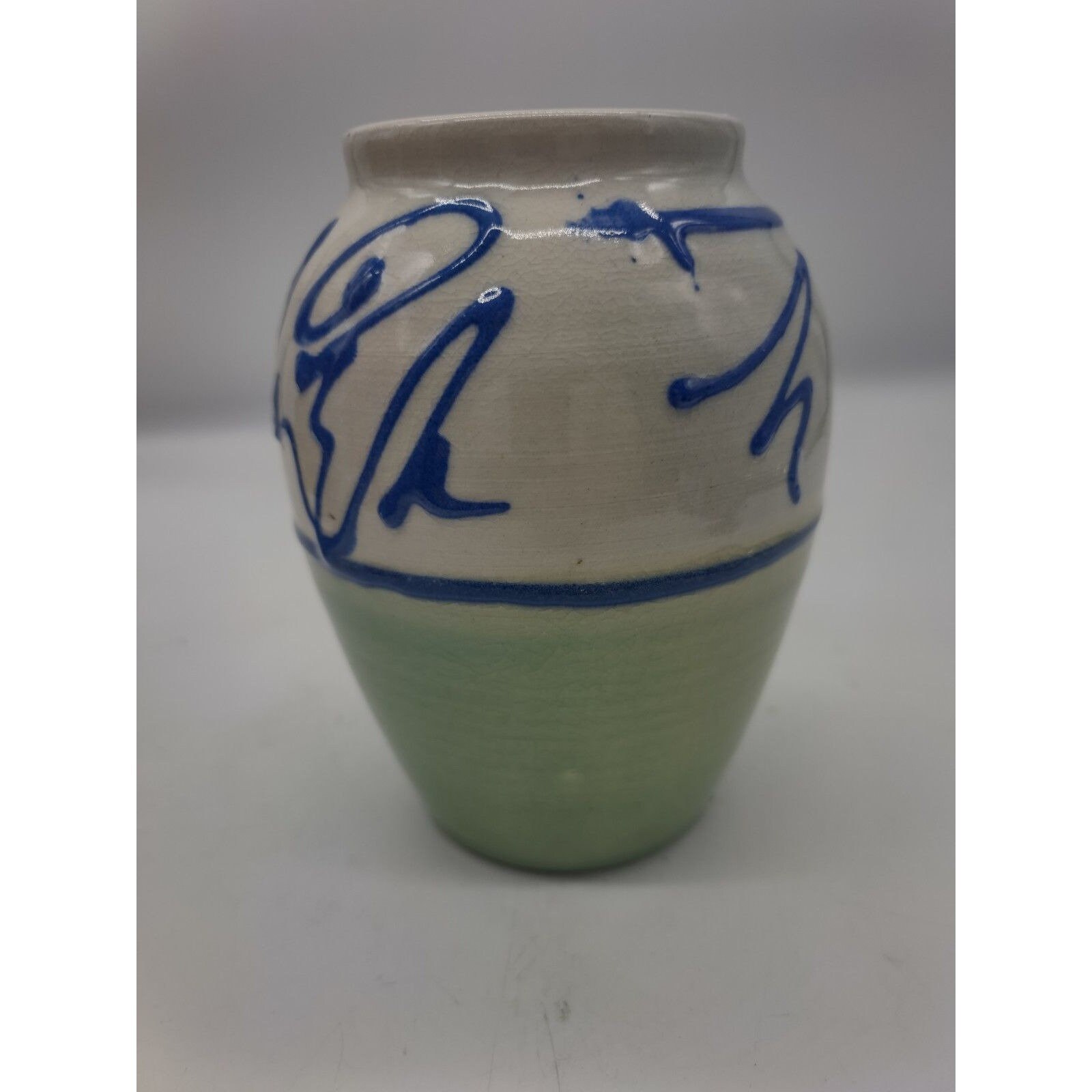 ヴィンテージ アート 陶器 花瓶 セラミック ブルー グリーン