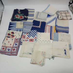 20 vintage handkerchiefs shades of blue florals geometrics polka dots