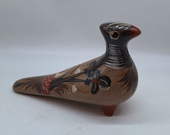Pintura de grulla de cerámica de arte popular mexicano de gran tamaño con pájaro Tonala vintage