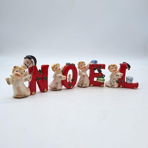 Figuras de ángeles de Navidad vintage de Napco, decoración navideña de los años 50 (juego de 4)