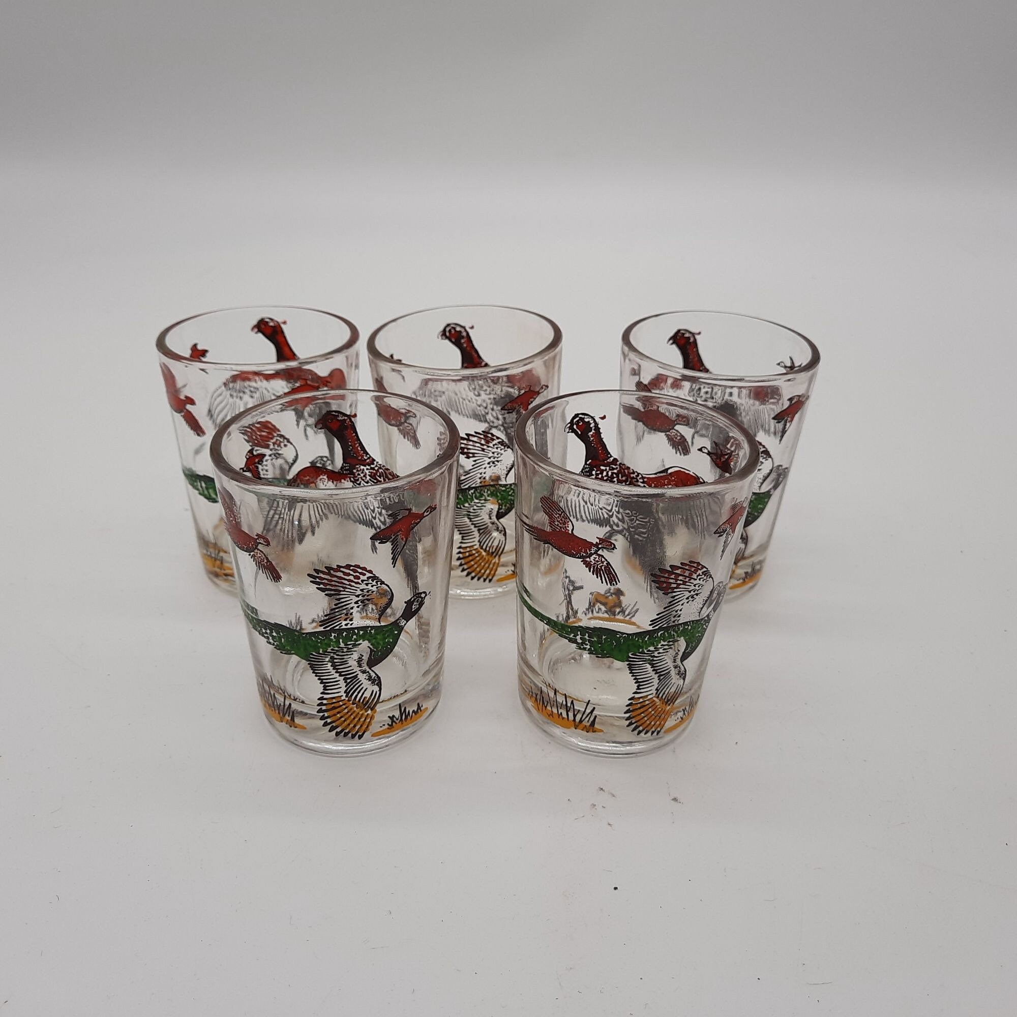 Vintage Anchor Hocking Pheasant Hunt Scene Shot Glasses Set of Etsy