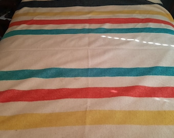 Golden Dawn 100% wool blanket 8 stripes JC Penny in the 1970s measures 76" x 84"