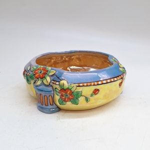 Art Deco lusterware porcelain bowl raised floral motif vintage 1930s Japan round 6&quot; x 2.5&quot;