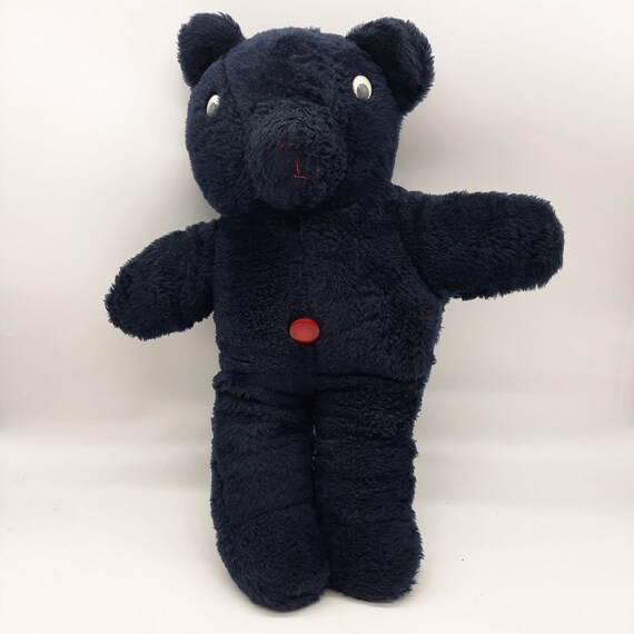 Vintage Plush Blue Teddy Bear Googly Eyes Red Button Well Etsy Canada
