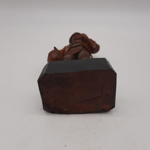 Vintage Black Forest Wood Carving Man Hat Bag Pipe Figurine
