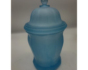 Vintage Canister Jar 1970's Blue Frosted satin Glass