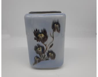 MCM vintage Francis Joseph Von Tury art pottery vase, signed 1940s flower design on blue glaze