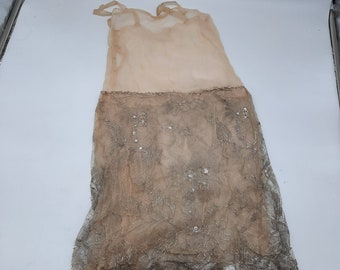 Antique 1920s/30s Ornate Metallic Embroidered Chiffon Negligee Camisole Lingerie