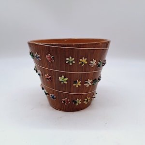 Vintage Italian pottery 3D floral flower pot planter garden decor 5&quot; tall