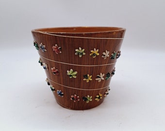 Vintage Italian pottery 3D floral flower pot planter garden decor 5&quot; tall