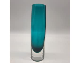 Vintage Art Glass Vase Scandinavian 20th Century Turquoise and clear