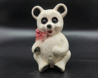 Vintage Royal Copley white teddy bear bank pink bow kitsch USA pottery