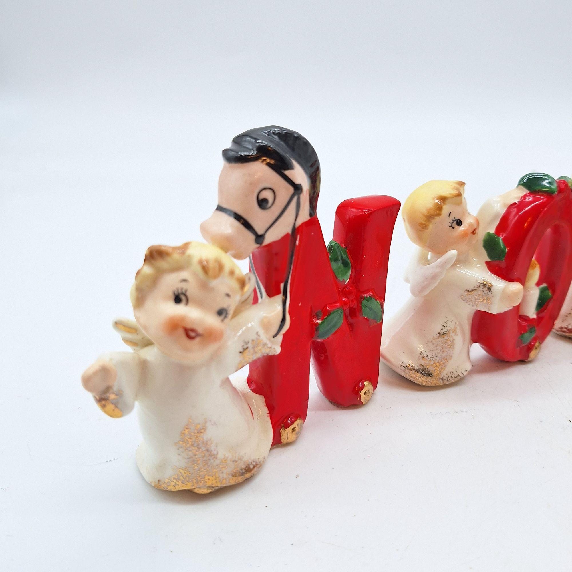 Vintage Napco Noel Angel Figurines, 1950s Christmas Decor (set of