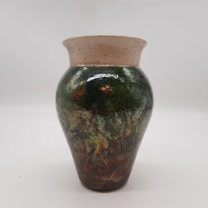Raku art pottery vase artist signed Chasse wheel turned 7 inches