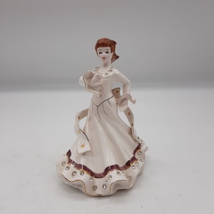 Vintage Dancing Woman Lady Figurine Napco White and Gold Inlaid Rhinestones