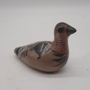 Vintage Mexican folk art pottery Tonala bird hand painted, signed