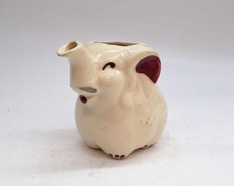 Jarra de leche con forma de elefante de cerámica Shawnee vintage: decoración de cocina kitsch de mediados de siglo