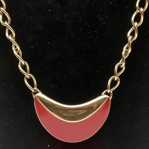 Vintage 1980s Monet gold tone red enamel abstract… - image 2