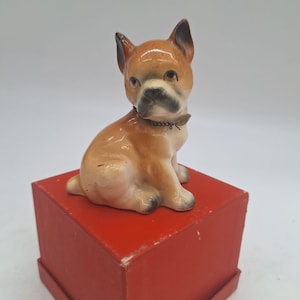 Vintage Ceramic Boxer Puppy Figurine: Hand-Painted Dog Collectible