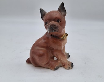 Vintage boxer puppy dog porcelain figurine with metal charm