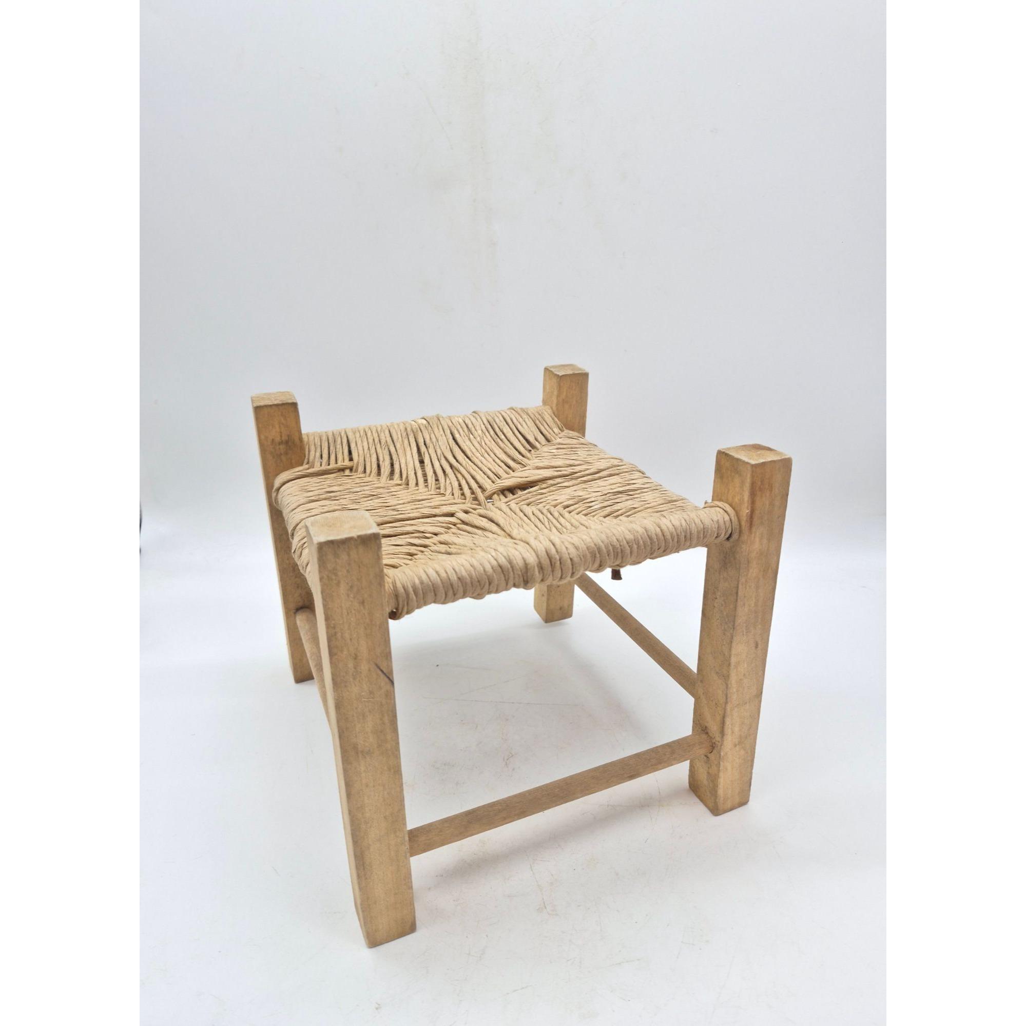 Vintage Rustic Plant Stand Riser Wood and Woven Rush Handmade 10" X 9. ...