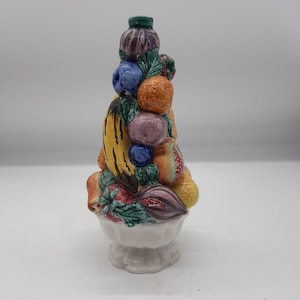 Vintage Italian Majolica Ceramic Porcelain Fruit Topiary Candle Holder